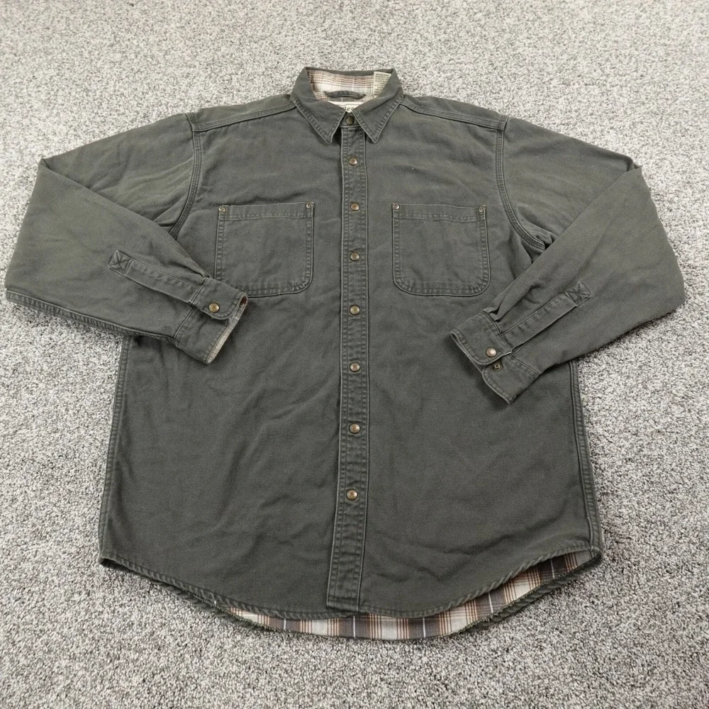 VTG LL Bean Jacket Mens L Green Flannel Lined Canvas Barn‎ Chore Coat Work USA